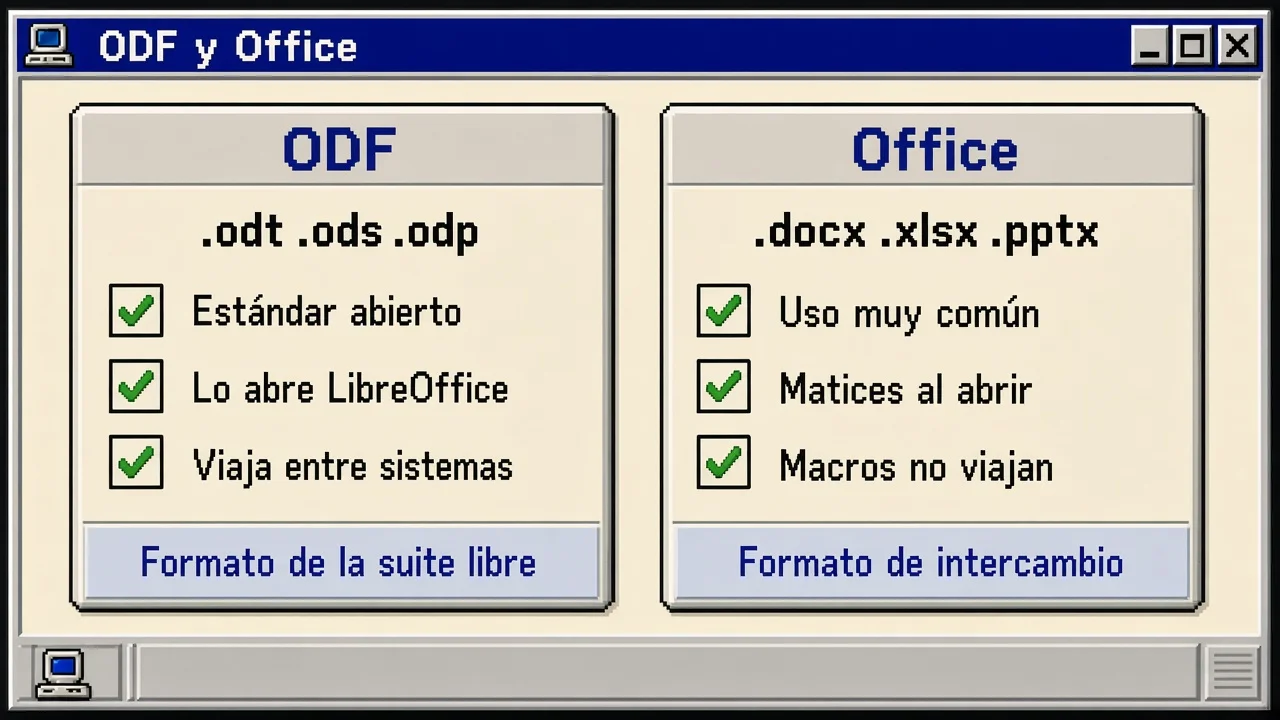 Comparativa CDE entre el formato abierto ODF y los formatos de Office docx, xlsx y pptx
